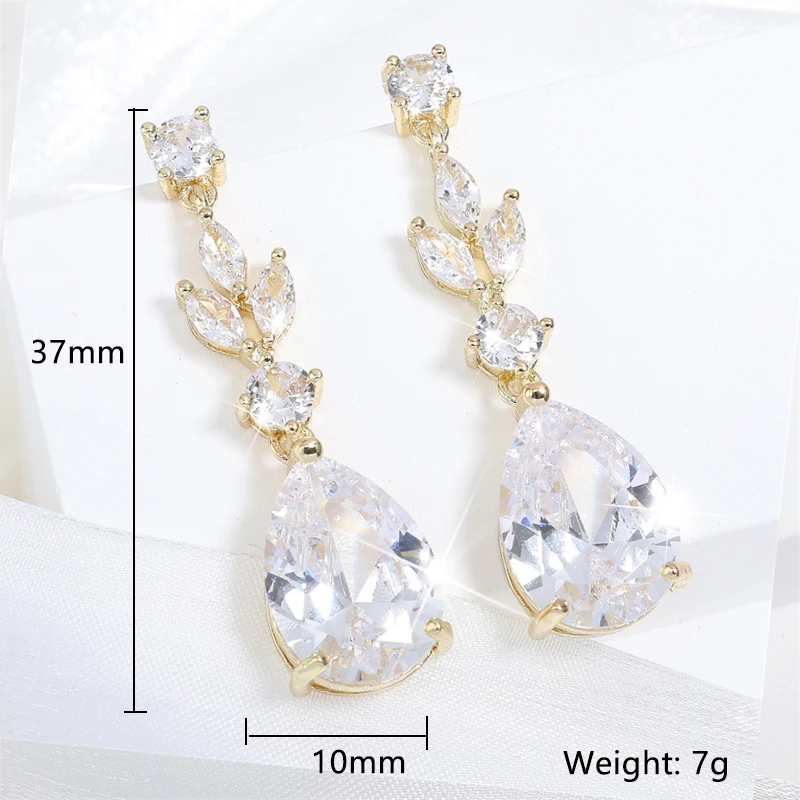 ZAKOL Fashion Water Drop AAA Cubic Zircon Leaf Dangle Earrings for Women White Color Wedding Jewelry Factory Wholesale EP4004