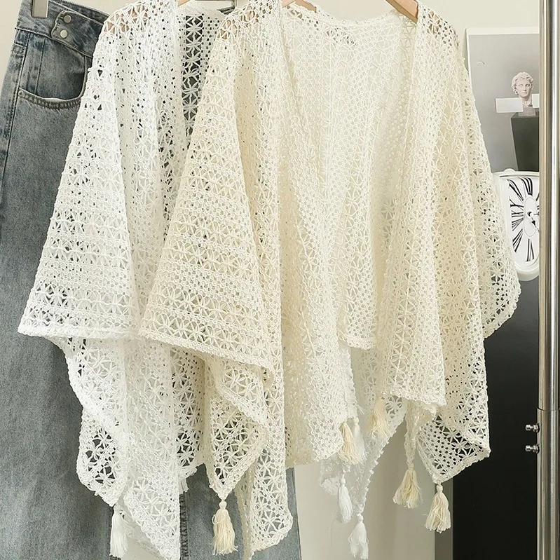 

Thin Vintage Ethnic Style Women's Outerwear Vest, Fringe Cardigan, Lace Shawl