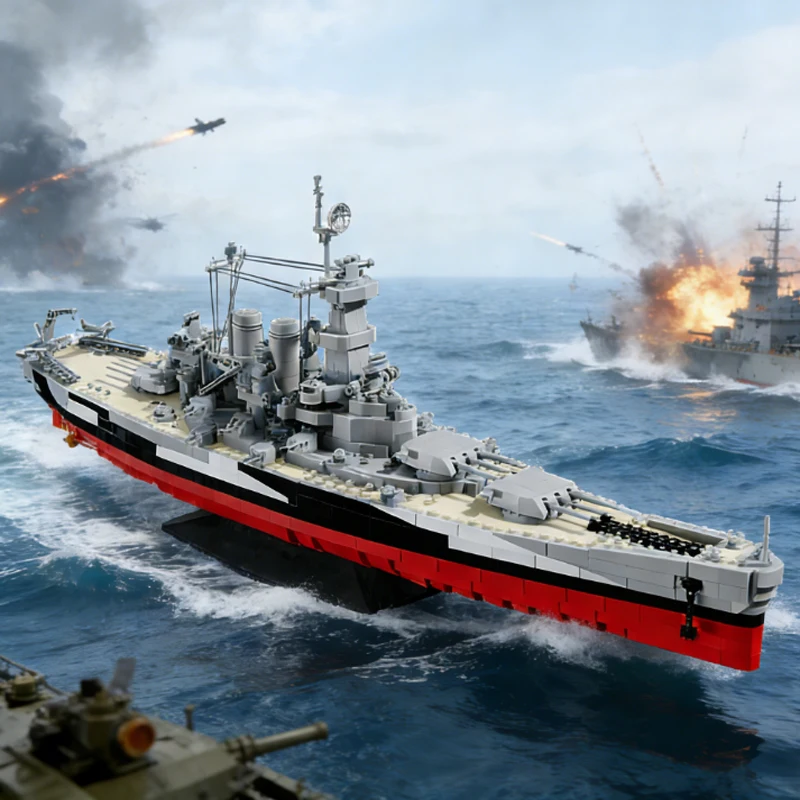 2662PCS 1:300 Scale The North Carolina Battleship Building Blocks Military Warship Bricks Ornaments Toys Collection For Gifts