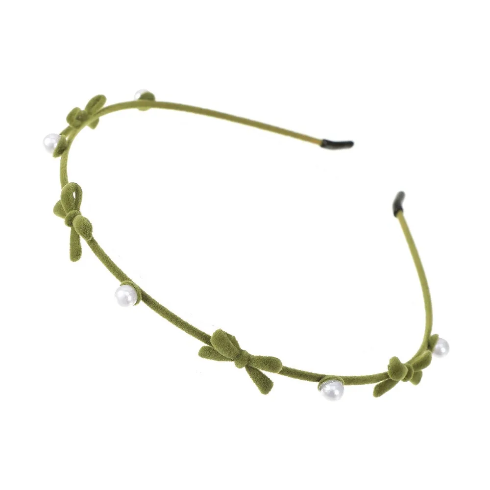

Simple Pearl Bow Hairband Plush Thin Flower Headband Alloy Fairy Women Hair Hoop Hair Accessories