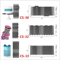 ステンレス鋼のケーキスクレーパー,パターン化された両面,櫛,フォームバター用の滑らかな装飾ツール