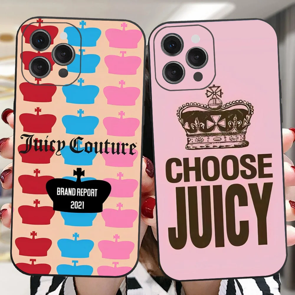 J-Juicy C- Couture Phone Case For IPhone 16 15 14 13 Pro Max 11 12 Mini X Xs XR Se 2022 Black Silicone Cover