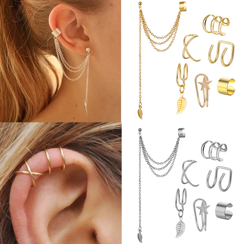 7Pcs/5Pcs Set Minimalist Ear Cuffs Tassel Earrings for Women Cuff Ear Clips Earring Climbers Earcuffs Fake Studs Stud Earring