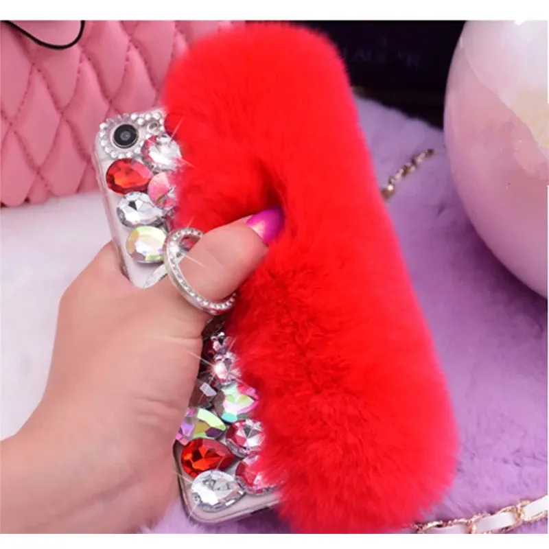 Luxury Bling Diamond Ring Holder Stand, Rabbit Fur Case for Samsung Galaxy A35, A53, A70, A32, A52, A71, A51, A72, A73, A53, A33