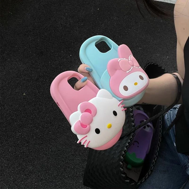 Hello Kitty My Melody Kawaii Cartoon Slippers Design Phone Cover For Iphone 15 14 Plus 13 12 Promax 11 Silicone Phone Soft Case