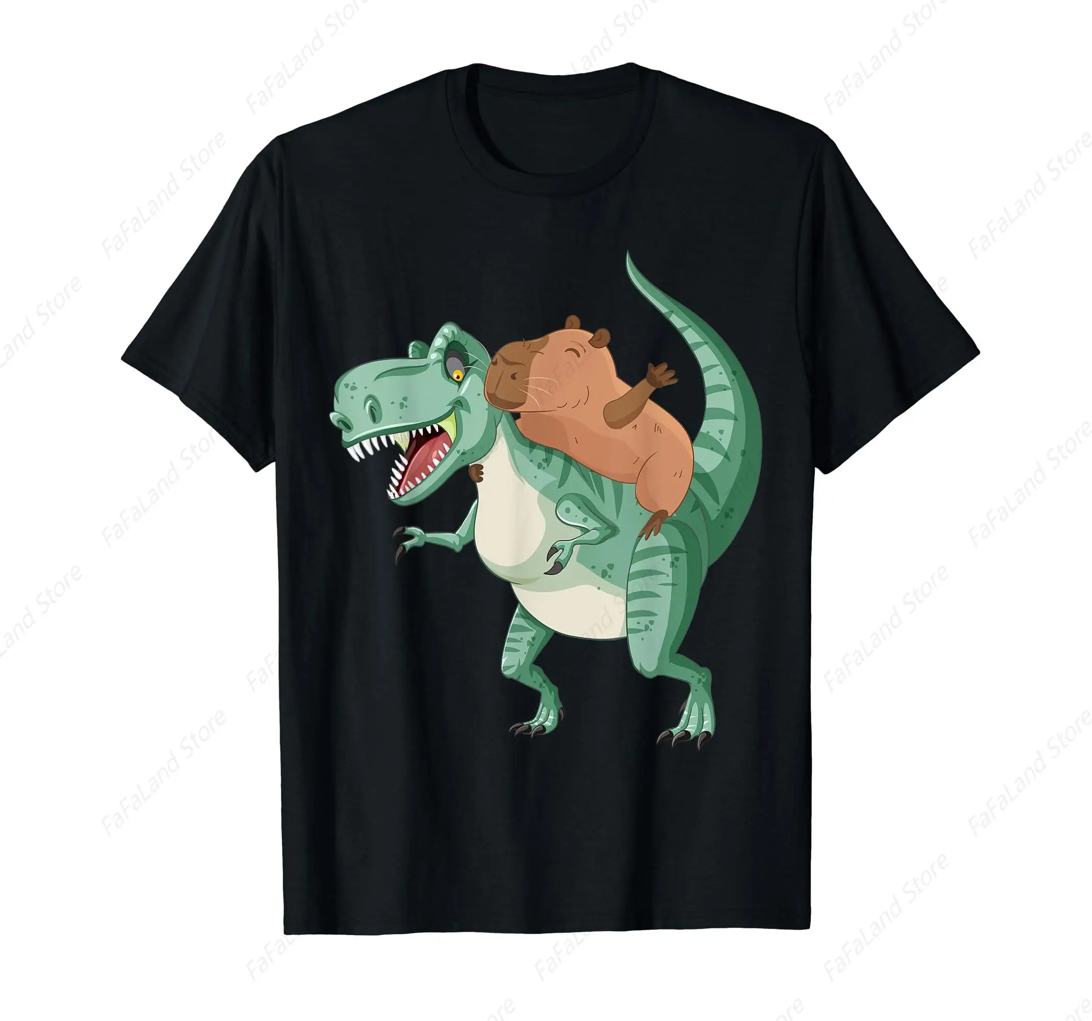 Capybara Riding Trex Dinosaur Boys Girls Fun Capy Pet Rodent T-Shirt for Men Women Cotton Summer Top Tee