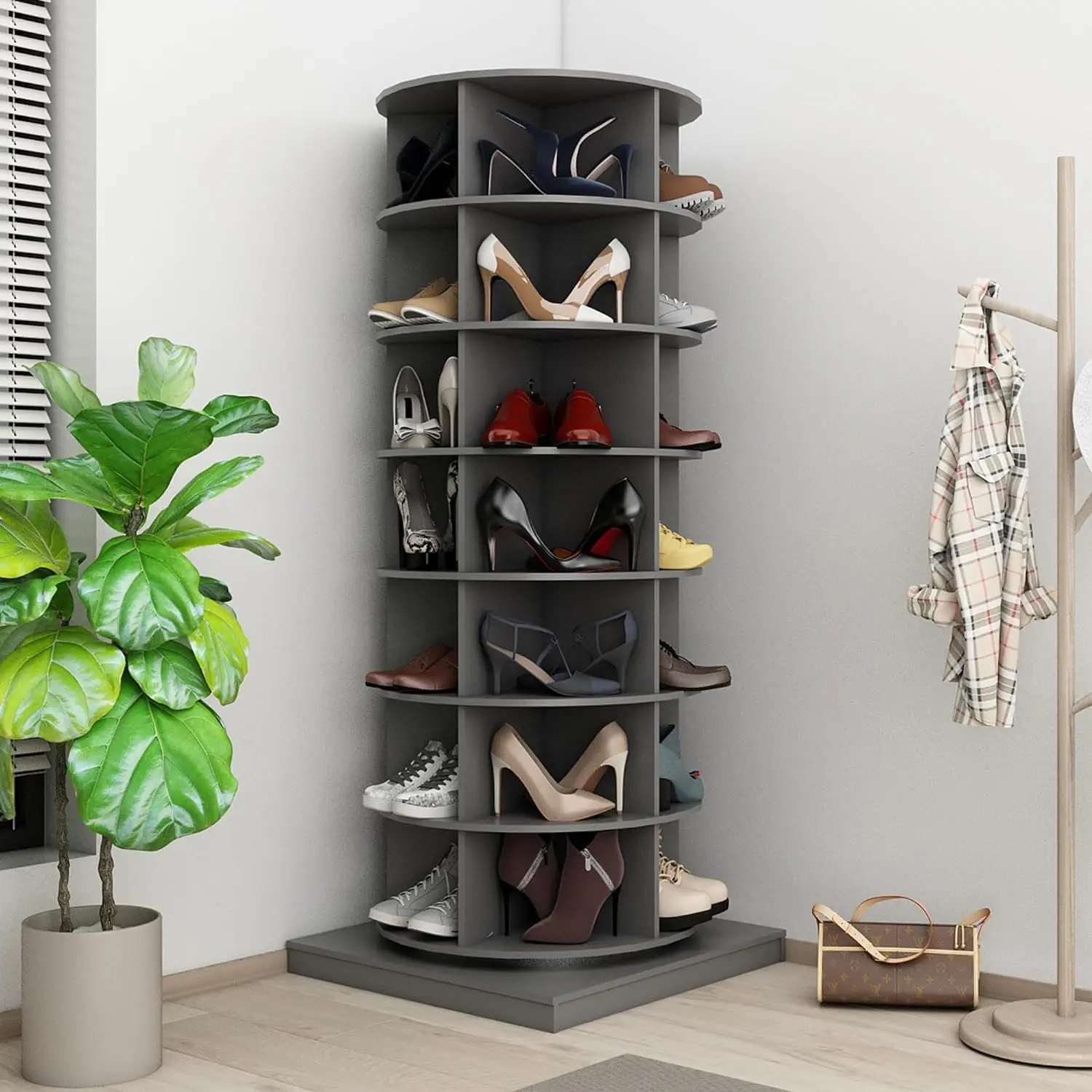 7-Tier Rotating Shoe Rack Tower, Freestanding 360 Spinning Organizer, Round Holder for Entryway Hallway, 35 Pairs, Customized