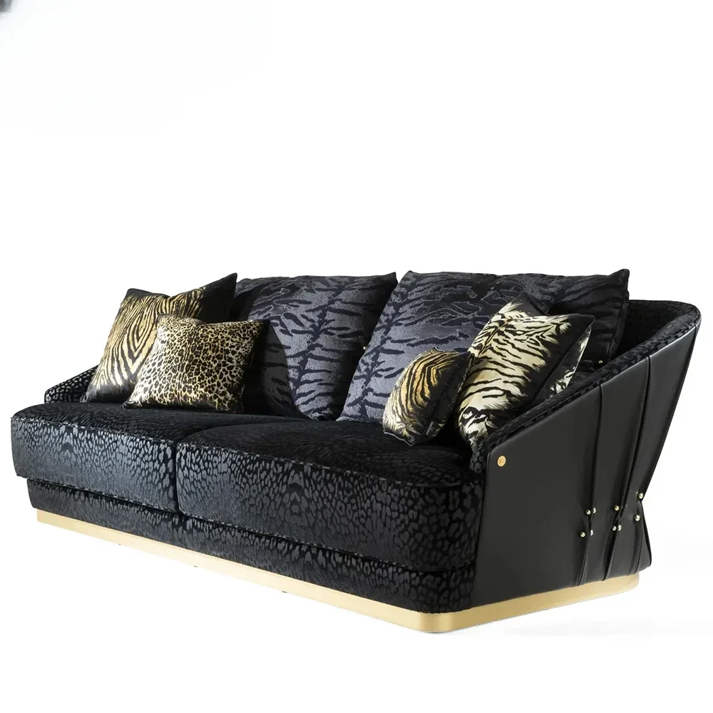 #wild snake pattern leather Italian living room furniture sofa modern luxury black and gold sofa lady sofa