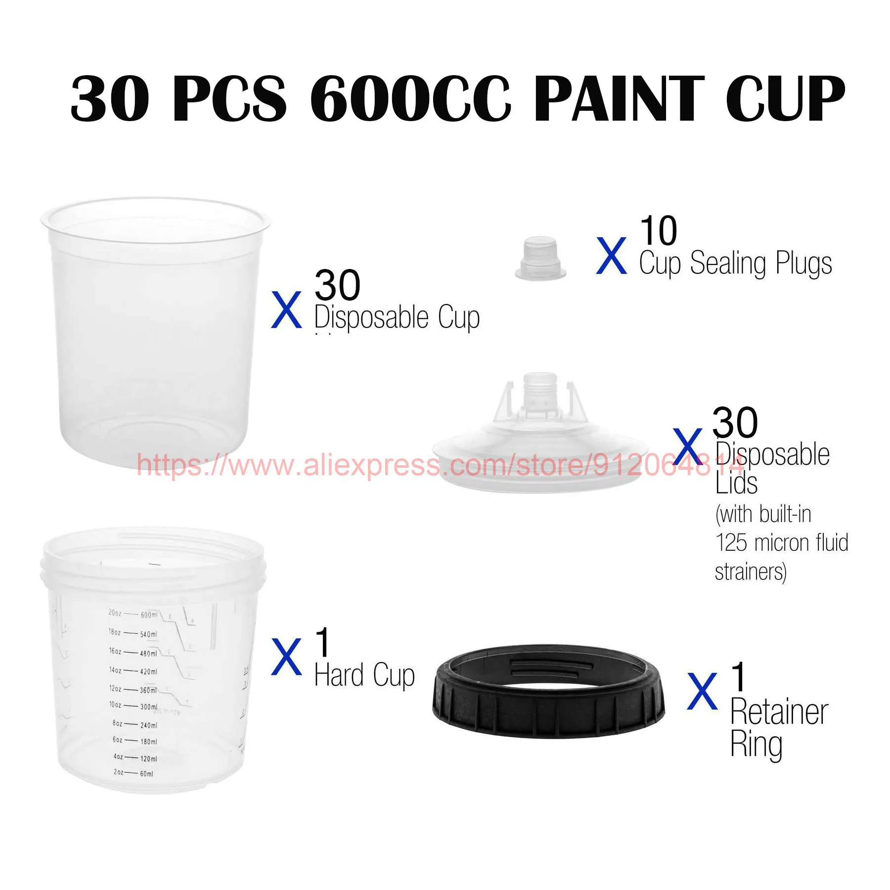 스프레이건 페인트 어댑터 혼합 컵, 스프레이건 탱크 페인트 탱크, 일회용 페인트 컵, 165 ml, 400 ml, 600ml, 10 PCs, 20 PCs, 30/50 PCs