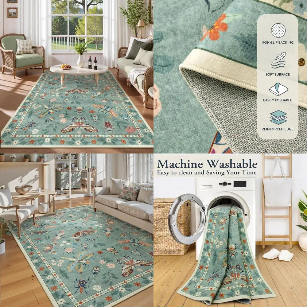 

Моющийся ковер зеленого цвета 5x7, мягкий и тонкий для гостиных, современный пятностойкий ковер для столовой, детские комнаты