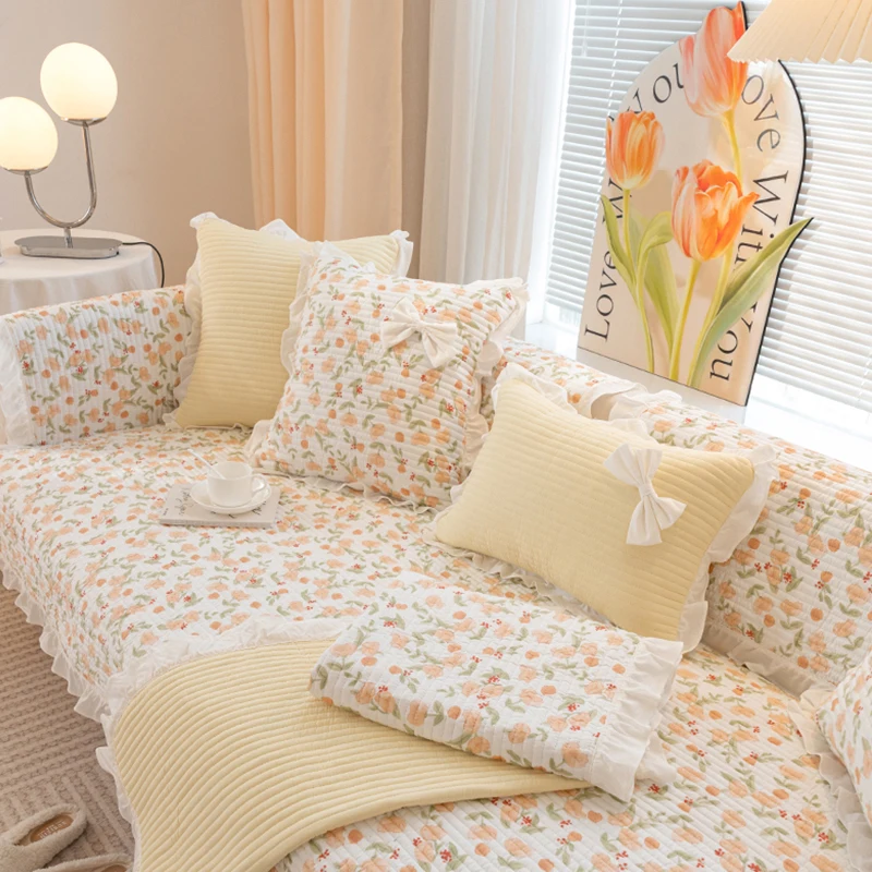 Pastoral Floral Pattern Sofa Cover Non-Slip Cotton Sofa Cushion Four Seasons Universal Sofas Towel Home Decoration Slipcover