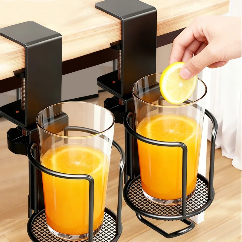 

Clip-on Cup Holder Rotating Cup Holders Adjustable Upgraded Arm Clamp Table Edge Clamp Anti-Fall Hook Home Office Storage Racks
