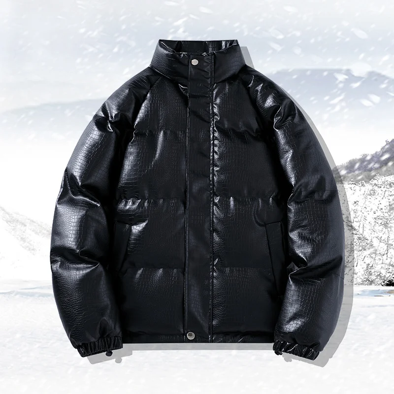 

Зимняя утепленная хлопковая куртка для мужчин, свободный крой, с узором под крокодила, воротник-стойка, теплая уличная верхняя одежда для подростков