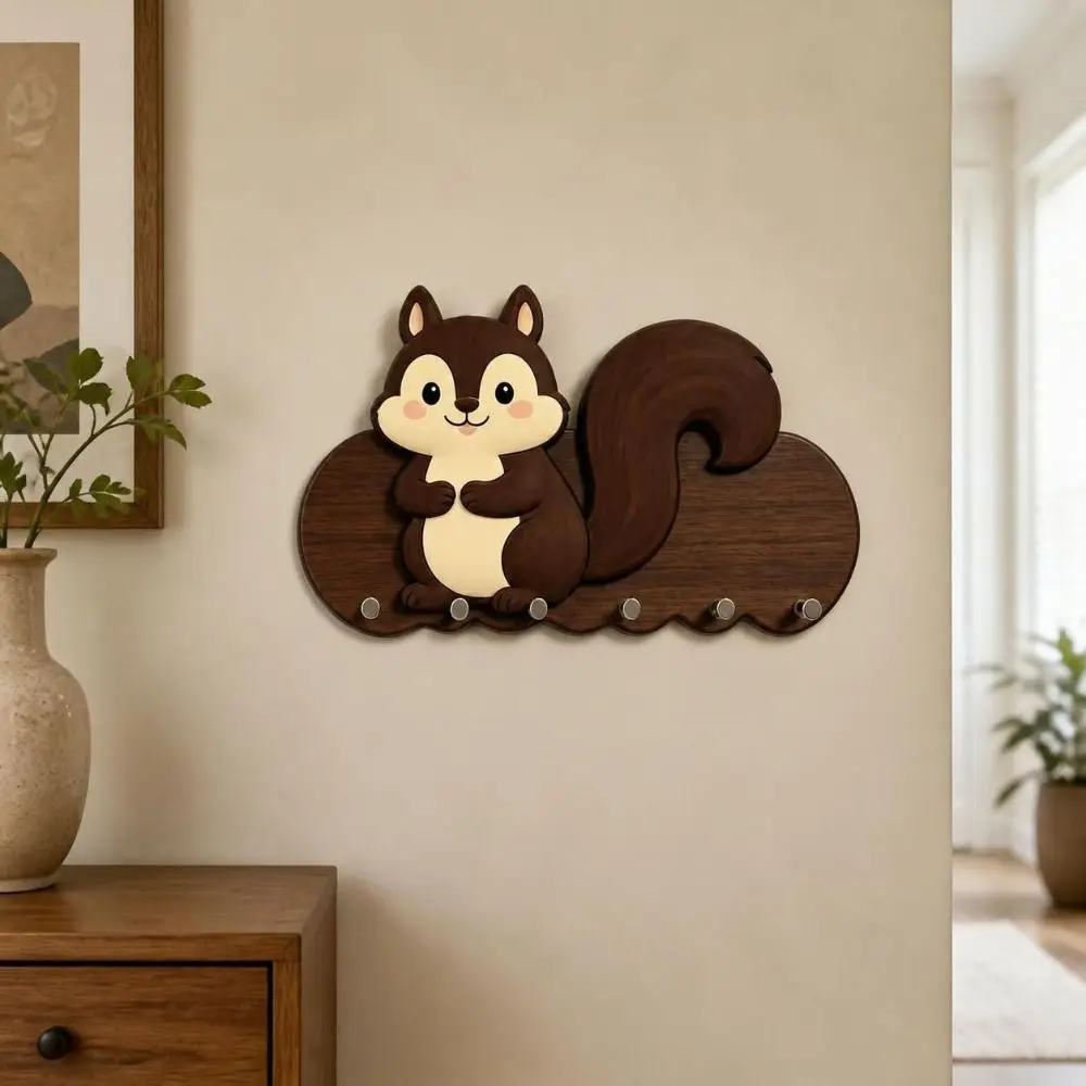 Modern Wooden Animal Key Hook Punch-Free Multi-Hook Adhesive Key Holder Self-Adhesive Cartoon Wall-mount Hanger Hallway