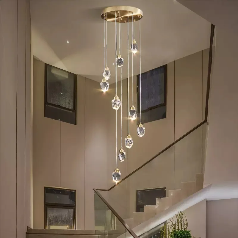 Duplex building large chandelier villa apartment modern simple crystal light luxury duplex long chandelier