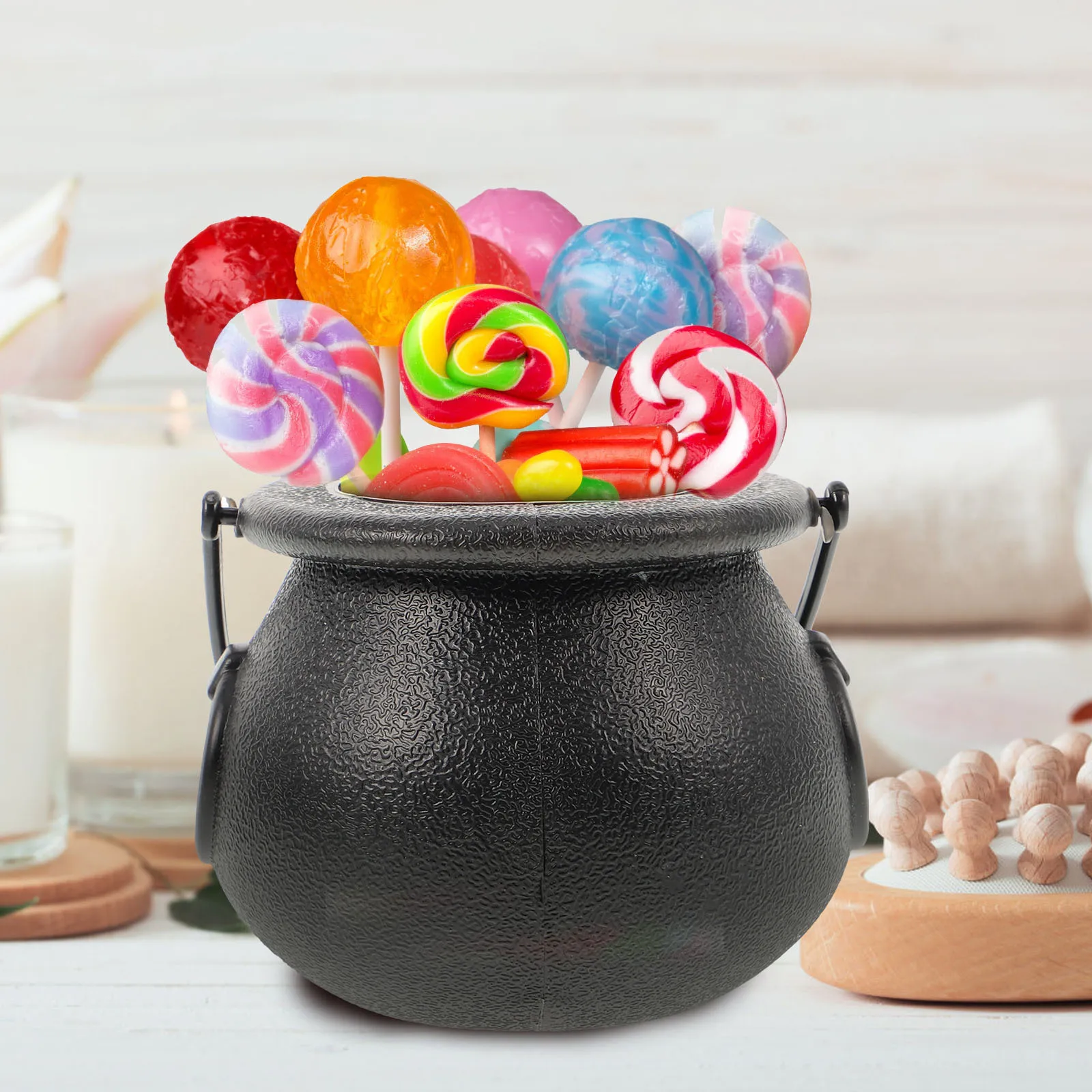 

8 pcs Witch Candy Jar Halloween Cauldron Plastic Party Decoration Storage Bucket For Bars Clubs Theme Events Haunted House Decor