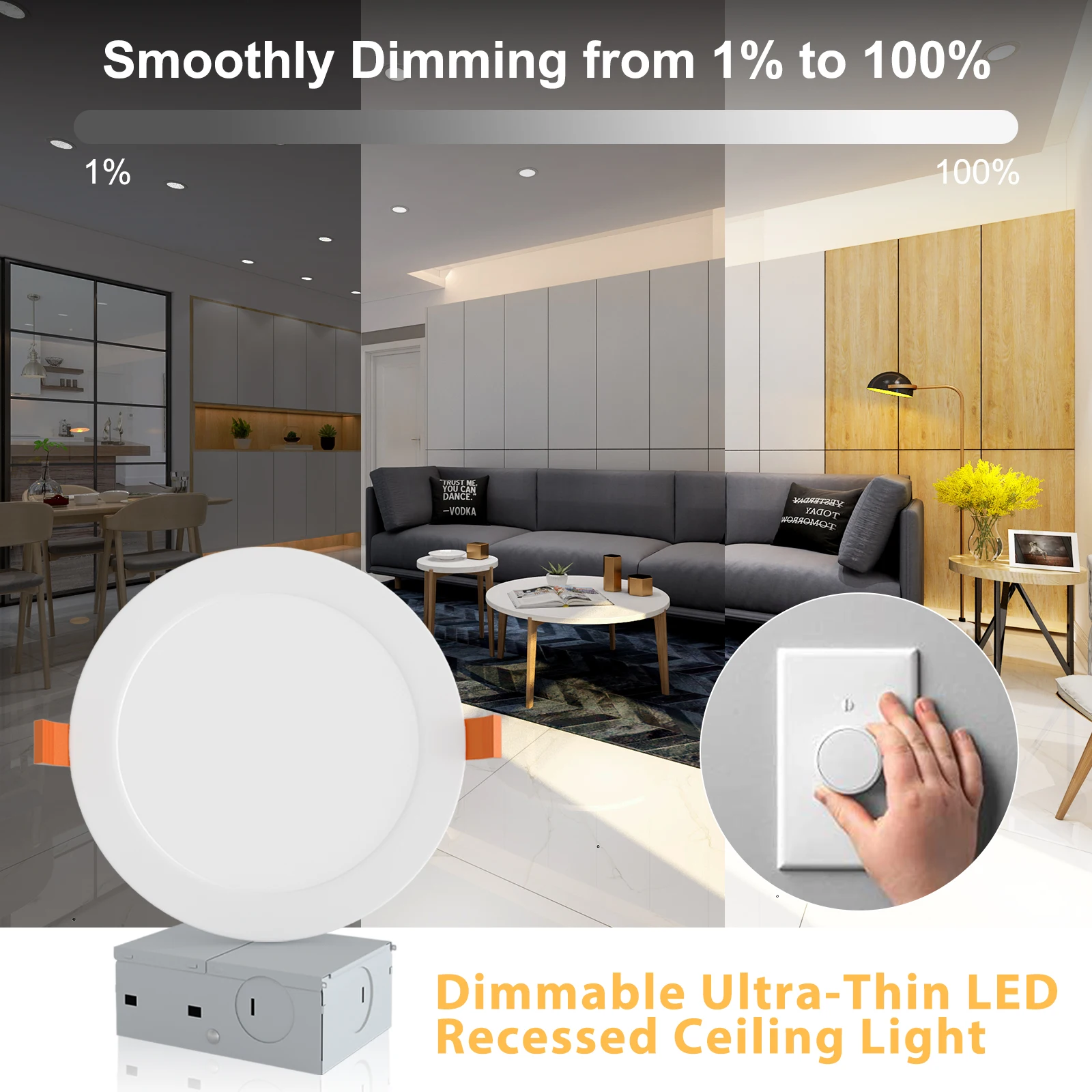 Imagem -05 - Ultra-fino Led Embutido Luz de Teto com Caixa de Junção Luz Regulável Luz sem Costura 2700k 3000k 4000k 5000k 6500k Polegadas Polegadas 12 Pcs