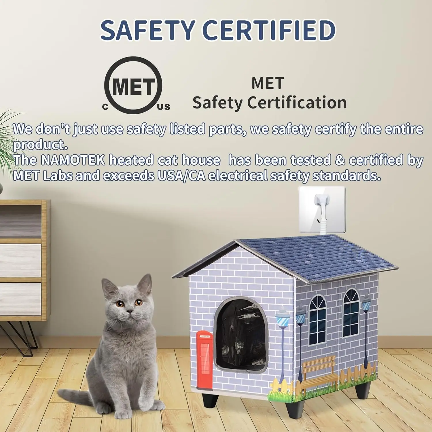 Casa para gatos calentada impermeable con control automático de temperatura, fácil montaje para uso interior/exterior