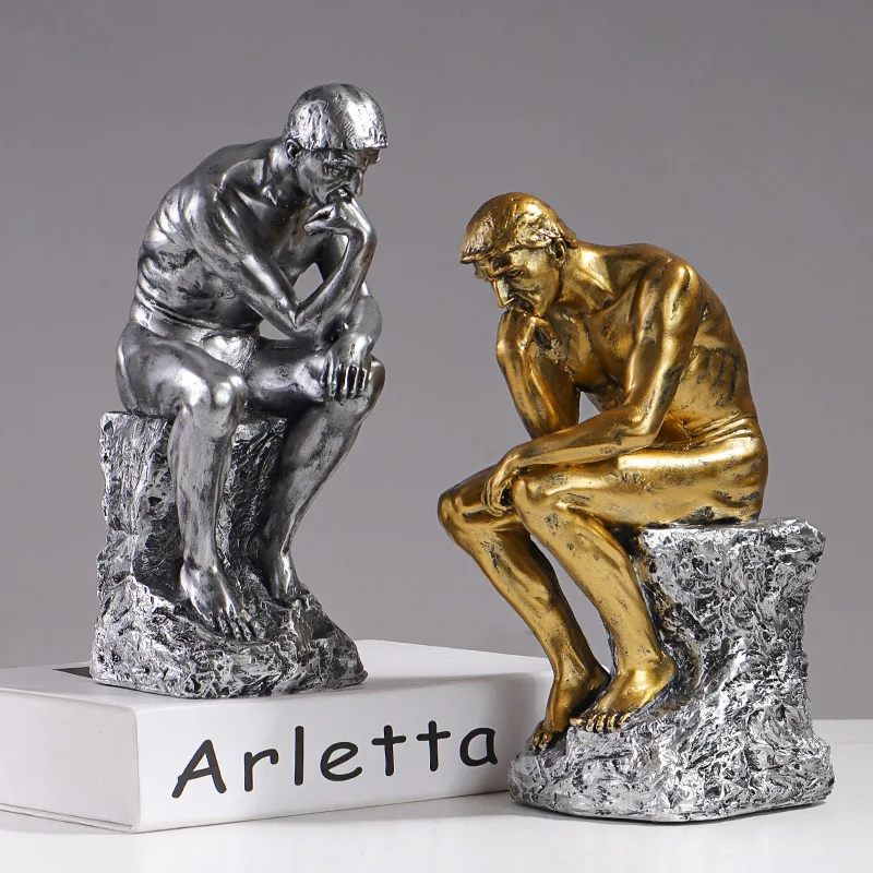 Resin Thinker Statue, European Style Figure Sculpture Contemplative Ornament, Decoration, Bookcase and Wine Cabinet Decoration