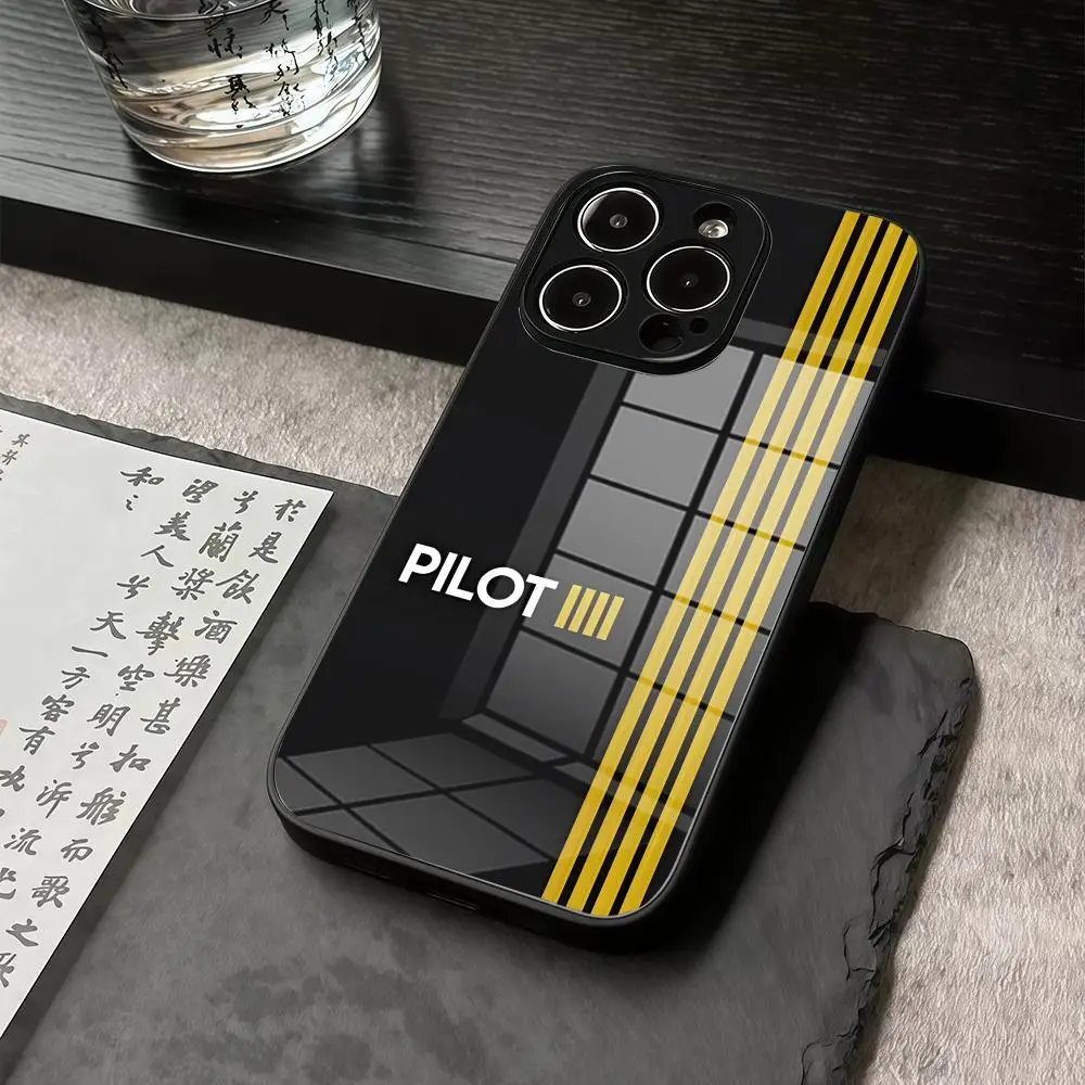 

Phone Case For IPhone 17 16 15 14 13 12 11 Pro Max X XR Precision Holes In Acrylic Glass PC Cover Pilot Captain Stripes