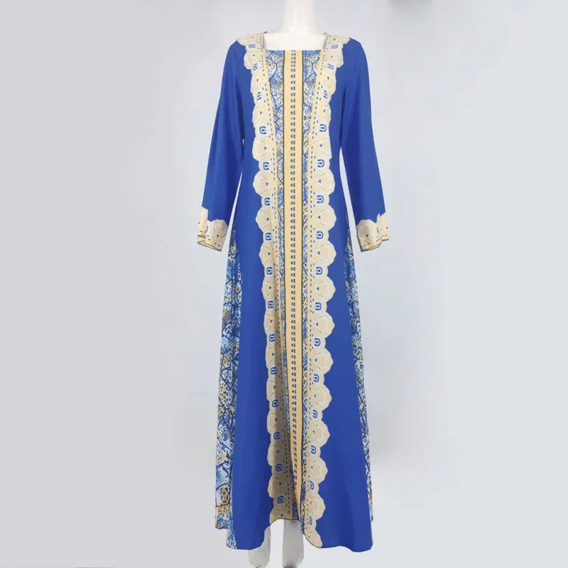 2025 New Moroccan Caftan Dubai Turkey Muslim Dress Women Blue Abaya Elegant Lady Islamic Clothing Jelaba 2022 Eid Mubarak Dje AA