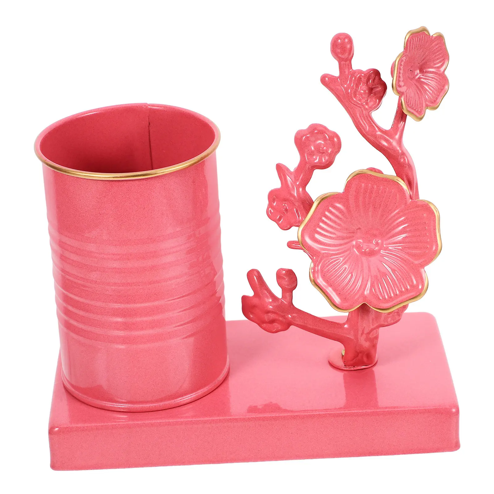 Iron Plum Blossom Pen Holder 15x15x7.5cm Desktop Organizer for Pens Brushes Rulers Makeup Brushes Vintage Decorative Flower Desk