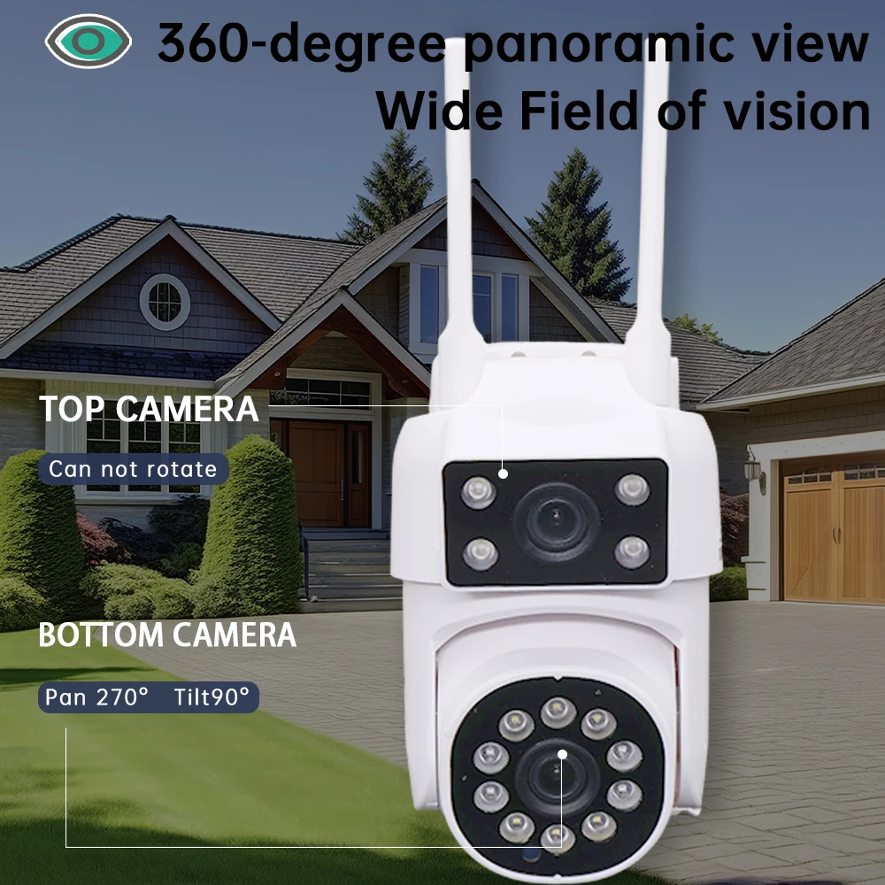8MP 4K Dual Lens with Dual Screen PTZ Wifi Camera Ai Human Detect Auto Tracking Wireless Outdoor Surveillance Camera 390EYES App