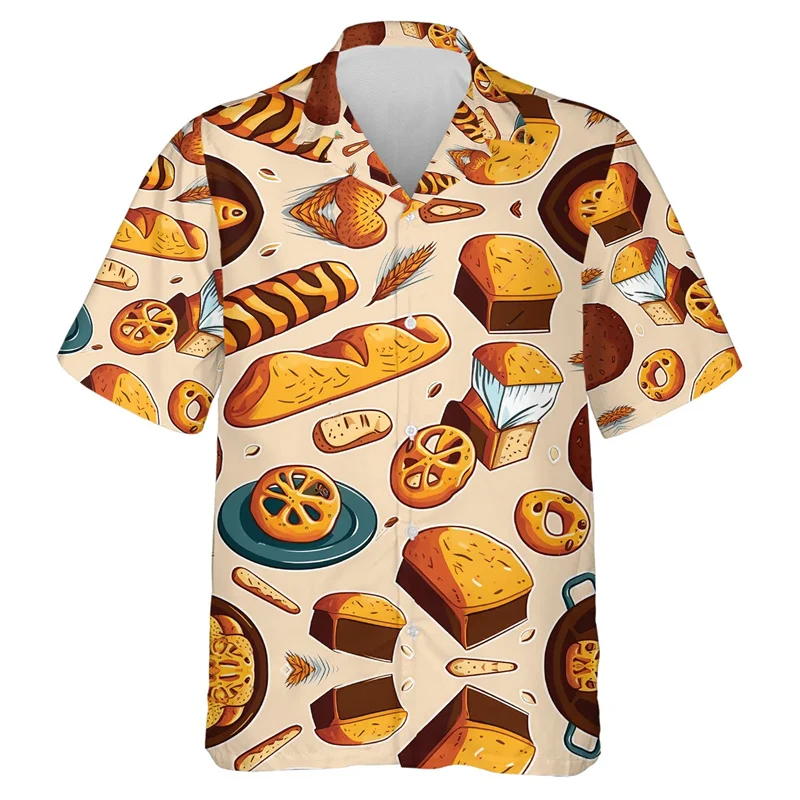 

Baking Lover 3D Print Beach Shirts For Men Clothes Cake Chef Short Sleeve Work Uniform Hawaiian Short Sleeve Women Lapel Blouse