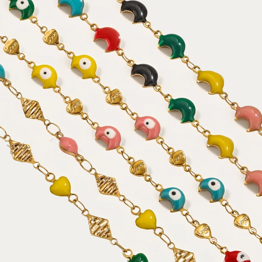 1 M Stainless Steel Enamel Evil Turkish Eye Bracelet Jewelry Accessories Ladies Gold-plated Anklet Necklace Jewelry