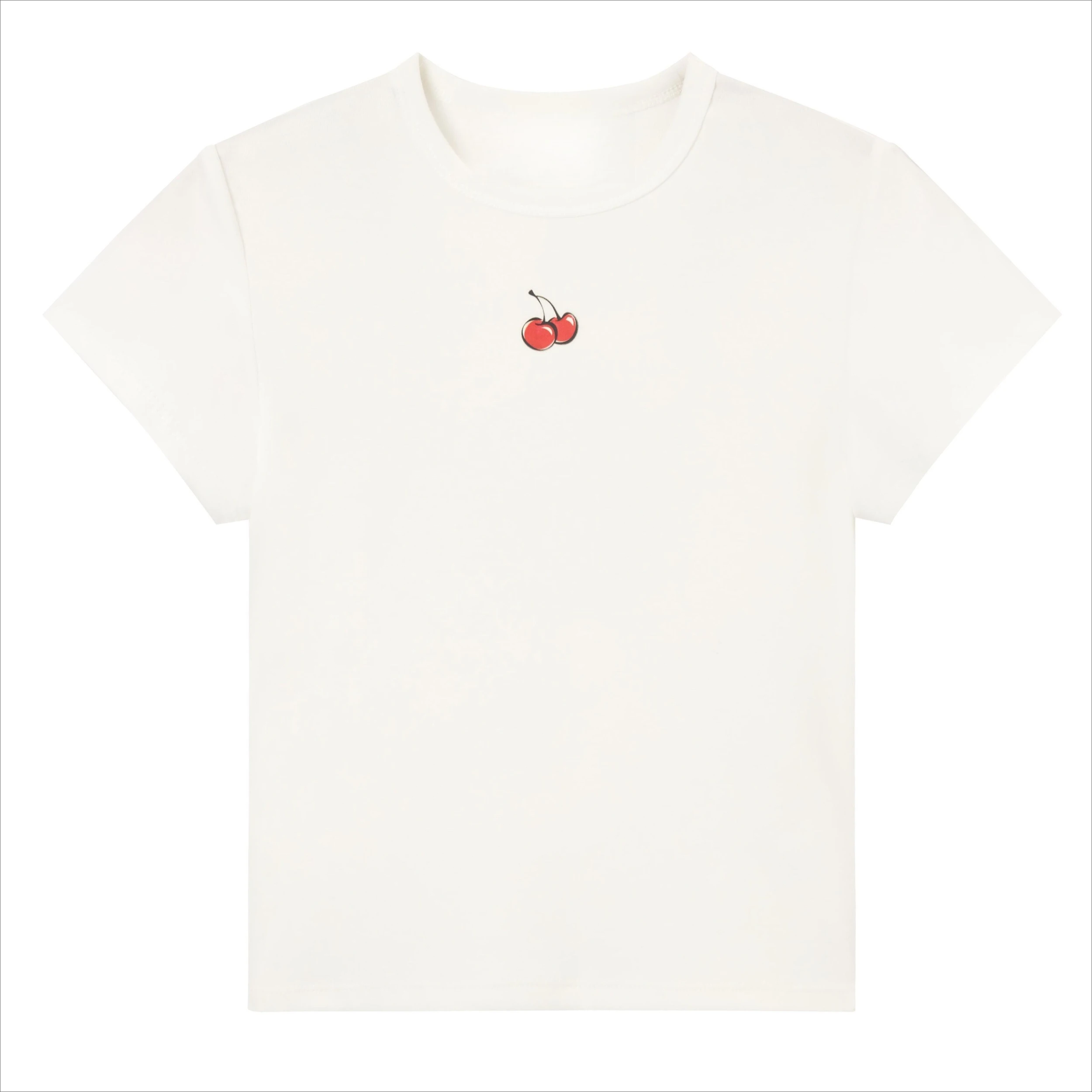 

Korean kirsh cherry small label embroidery solid color front shoulder slim short sleeve T-shirt ins Korean T-shirt Street