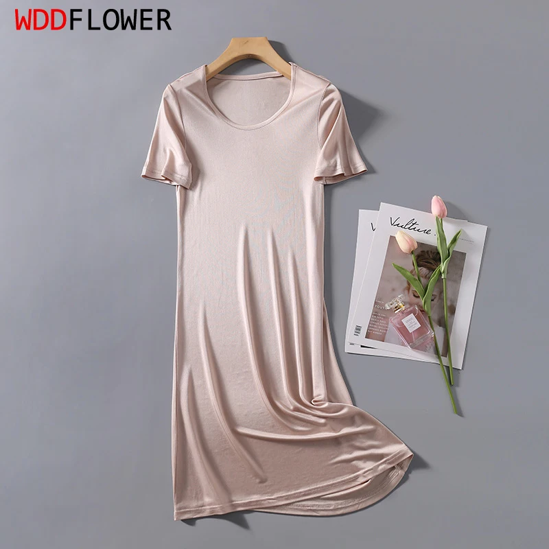 Women\'s 50% Silk 50% Viscose Knit Stretchy Short Sleeve Full Slip Sleepwear Nightgown Nightdress XS327