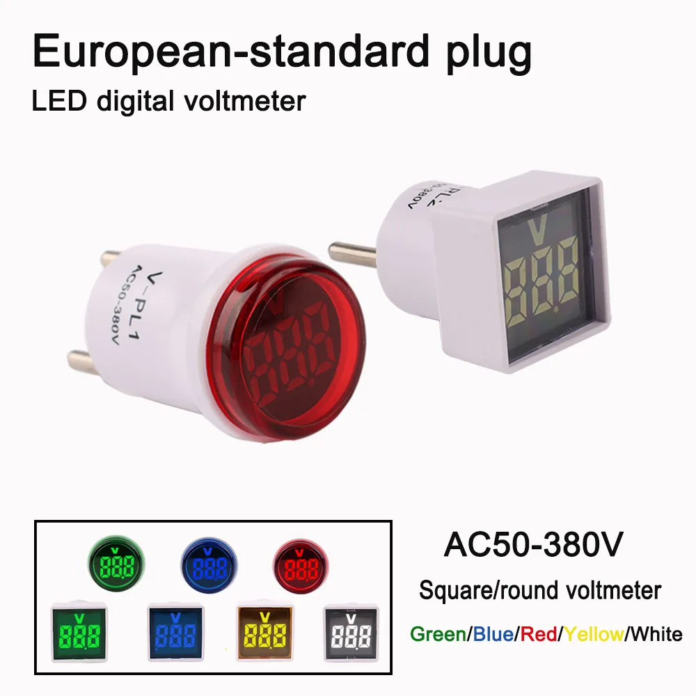 

1pcs European standard plug voltmeter AC50-380V LED Digital Voltmeter round square Voltage Meter Tester Monitor