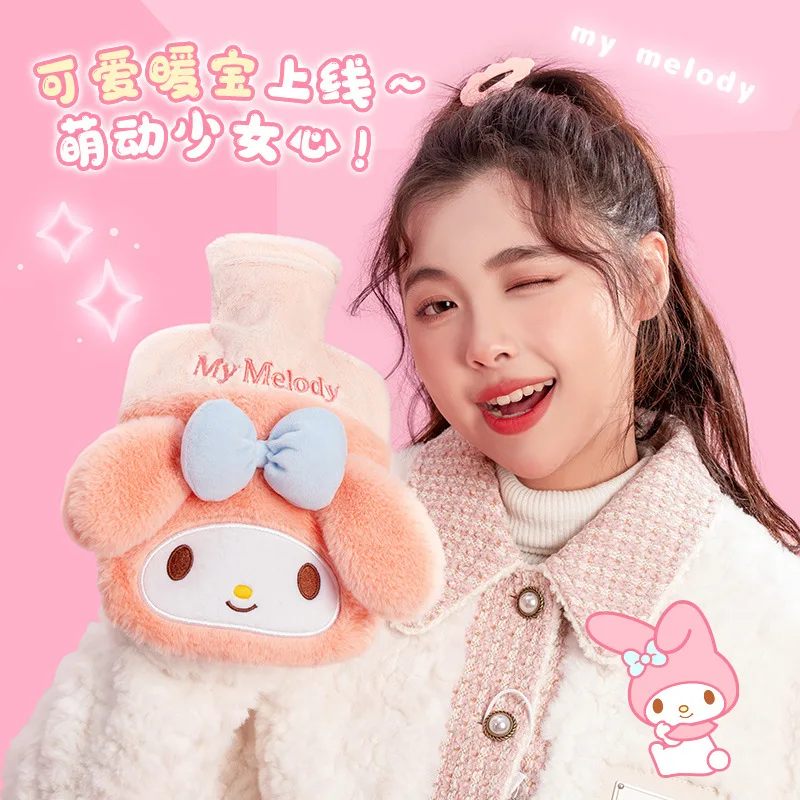 Sanrio Pvc Water Filled Hot Water Bag Plush Cover 500/850ml Hot-Water Bottle Kuromi Melody Pochacco Bedroom Office Warm Handbag