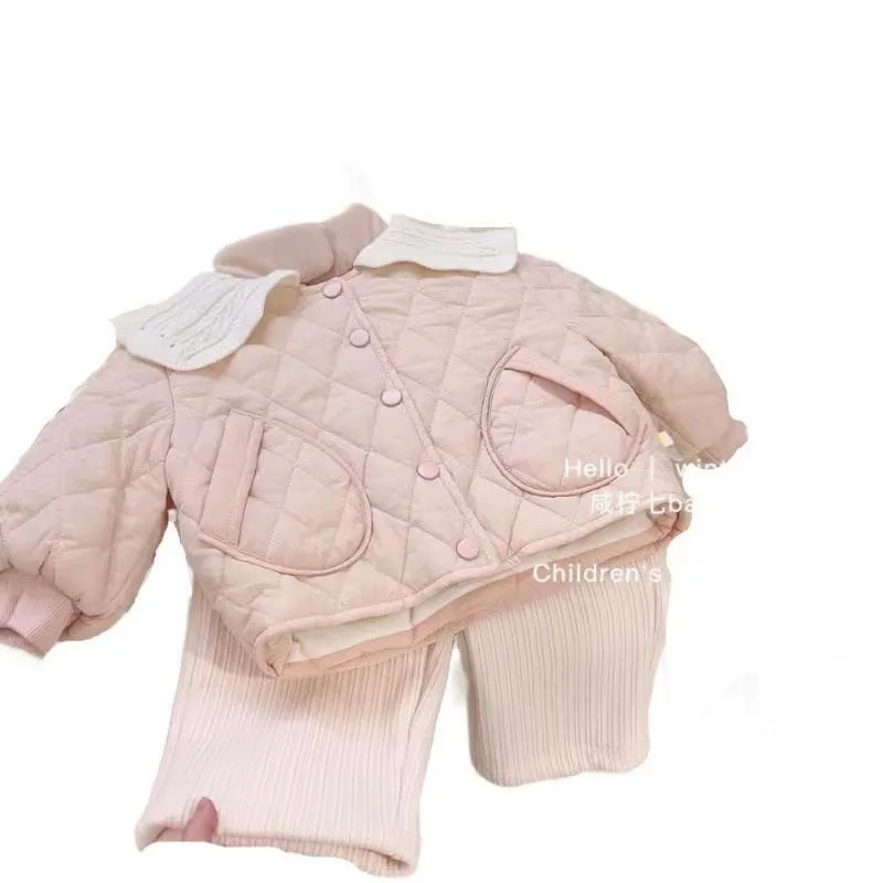 Girls Winter Warm Thickened Down Coat Solid Color Lapel Outerwear Kids Autumn New Casual Fashion Jacket