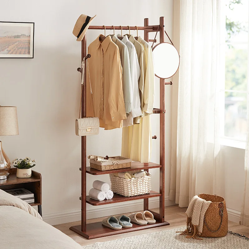 New Chinese-style solid wood hanger floor-to-ceiling bedroom with mirror hanger living room entrance household ash wood