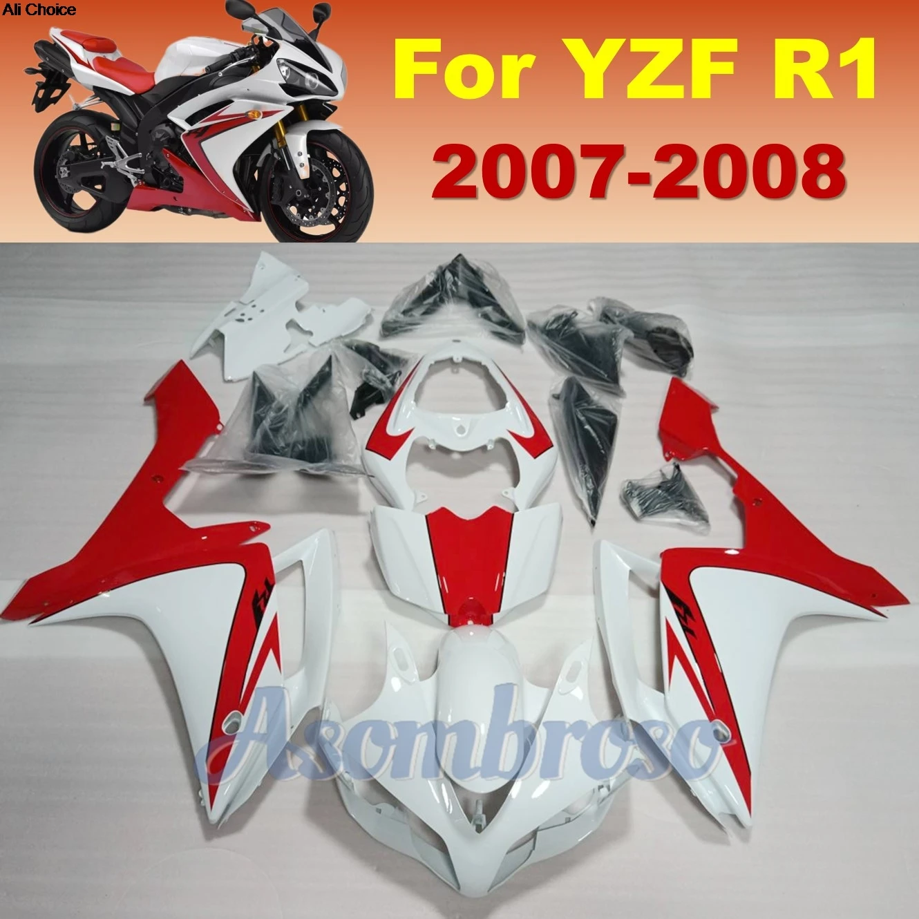 Paint Body Fairing Set for YAMAHA YZFR1 2007 2008 yzf-r1 07-08 Red white Injection Motorcycle Fairings