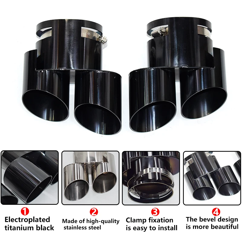 For BMW G05 X5 G06 X6 Upgrade High-end 304 Stainless Steel Black Double Out Muffler Tip Nozzle