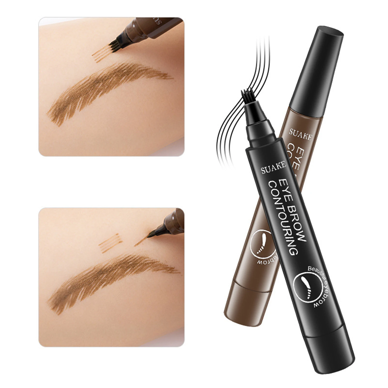 EyeblogugContourin Crée des sourcils d'apparence naturelle, stylo à sourcils à 4 points, rester sur toute la journée pour les femmes, 1.5g