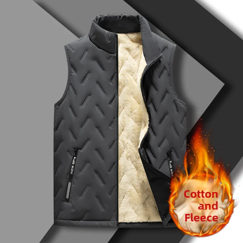 

Thiened Fce Lambskin Vest Men's Casual Autumn Winter Svel Collar Jaet Youth Trendy Pure Color Zipper Closure