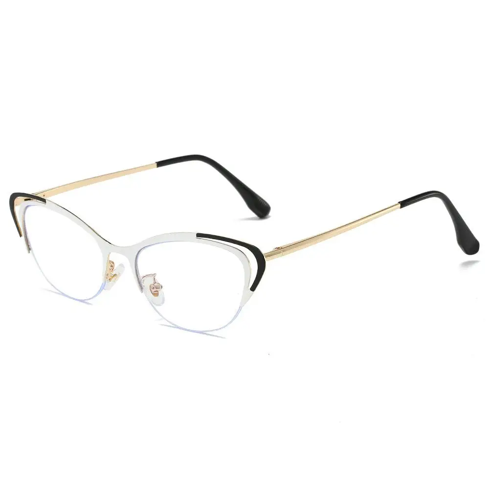 

Metal Blue Light Blocking Glasses Hollow Half-Frame Two-Color Eyeglass Frames Cat-Eye Artistic Anti-Blue Light Eyewear Unisex