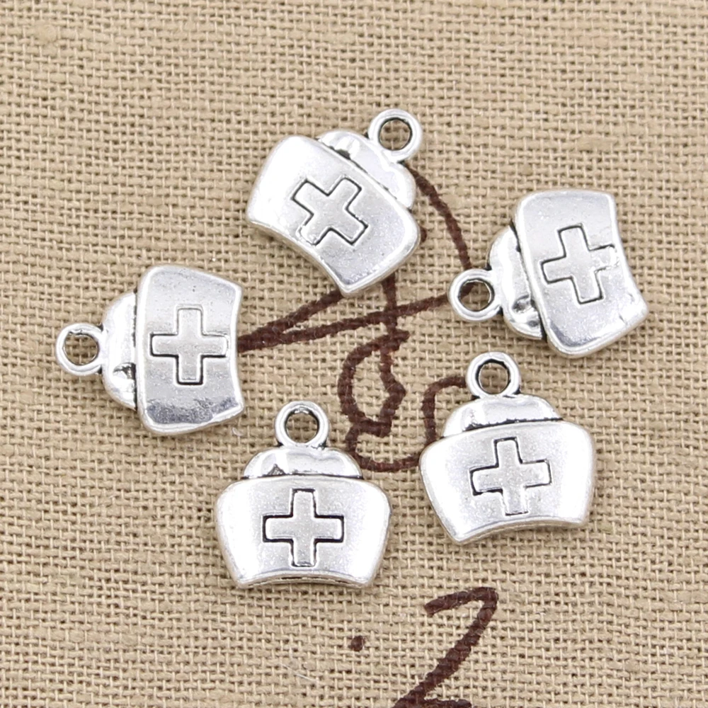 15pcs Charms Nurse Cap Cross 13x12mm Antique Silver Color Pendants Making DIY Handmade Tibetan Finding Jewelry