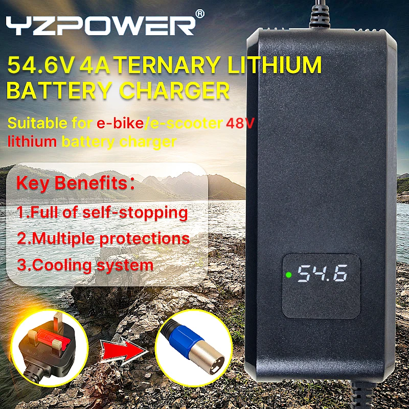 YZPOWER 54.6V 4A 13S Li-ion Battery Charger for Urban Glide E-CROSS MAX 2x2 48V E-Scooter with LED Display & CE Certified