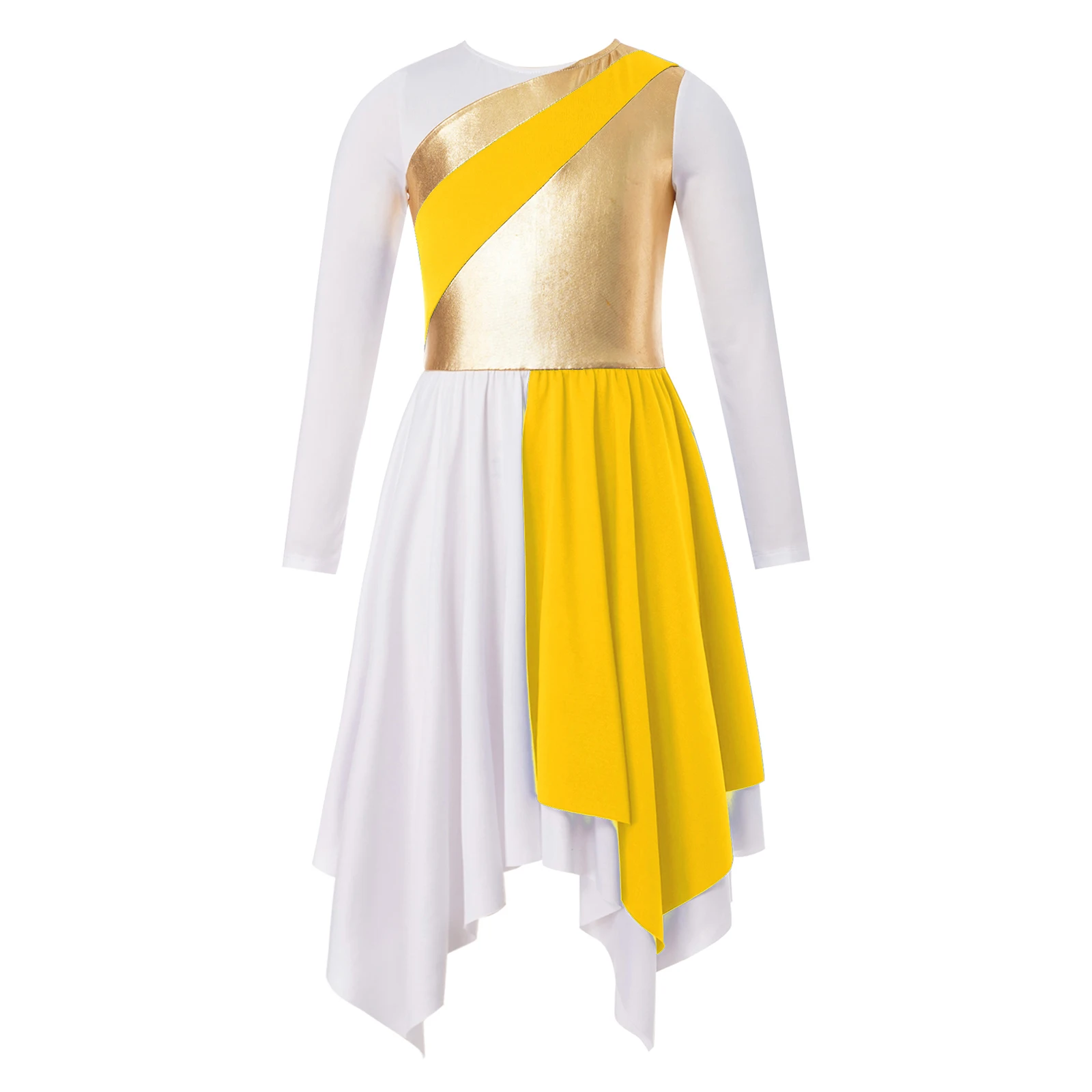 Bambini ragazze liturgiche lode coro sala da ballo balletto vestito da ballo manica lunga metallizzato culto chiesa cristiana Robe Dancewear