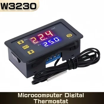 Termostato de pantalla LED con Control Digital de temperatura, instrumento de Control de calor y refrigeración, línea de sonda de AC110-220V, W3230, 12V, 24V, 20A