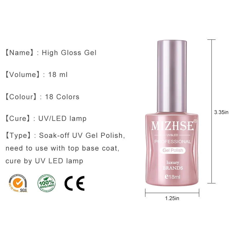 Mizhse 18Ml Gloss Gel Nagellak Matte Vernis Hybrid Soak Off Uv/Led Verni Semi-Permanente Emaille manicure Voor Nagels Art Design