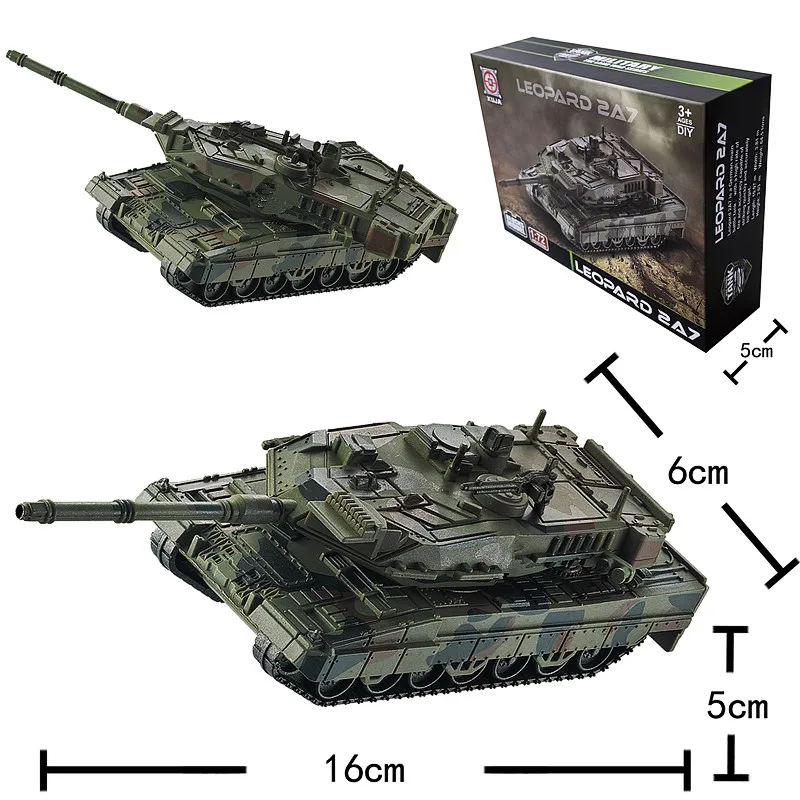 

1/72 Немецкий леопардовый 2 модель основного боевого танка, креативная военная серия, строительные блоки, декор, собранные игрушки для мальчиков, рождественские подарки