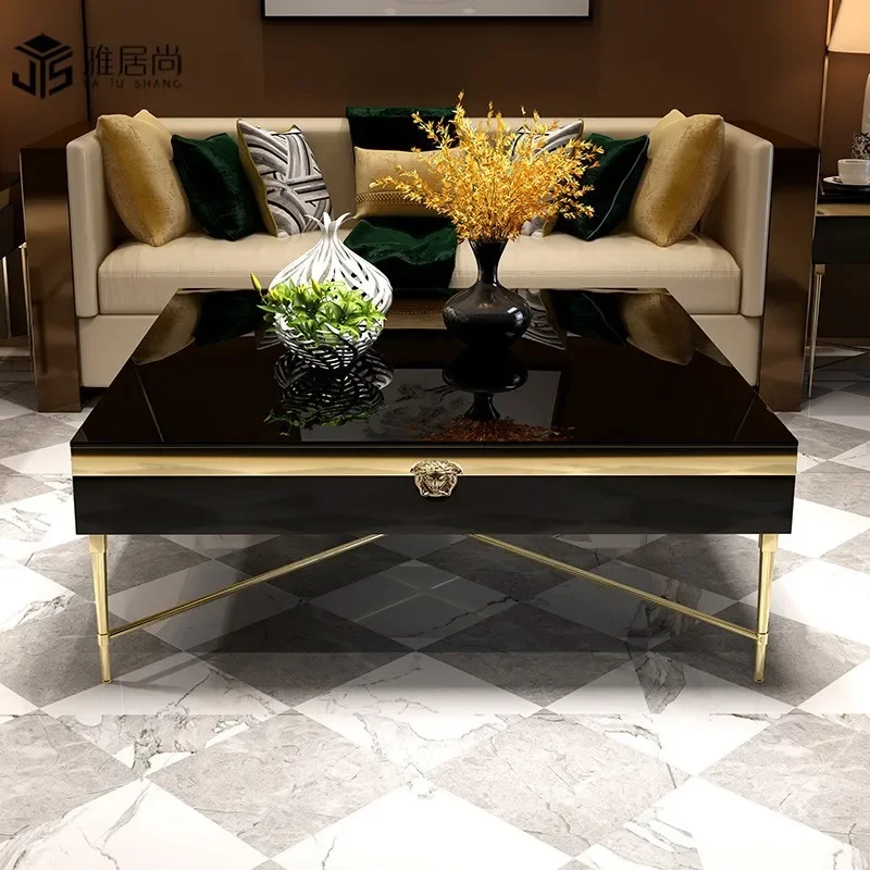 Light luxury high-end stainless steel TV cabinet coffee table square living room modern furniture storage