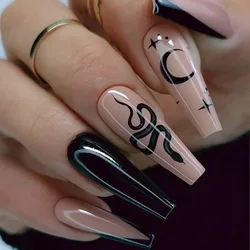 24PCS/1BOX Long T Star Moon Dark Snake fake nails Europe and America Nail Nail Patch