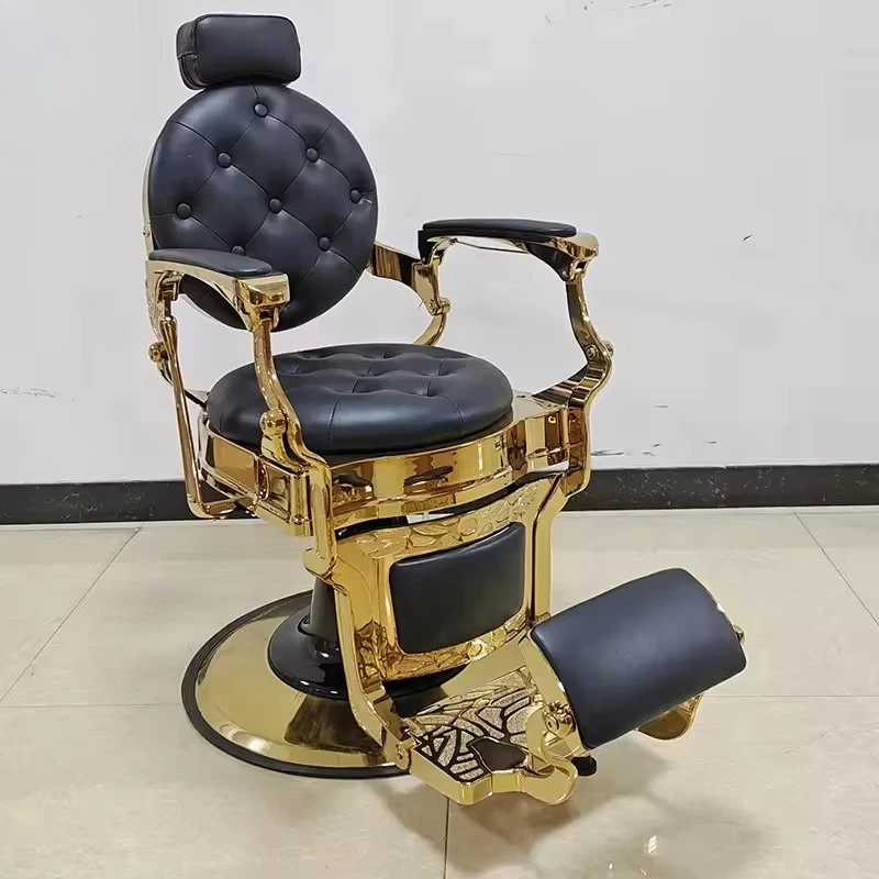 Hydraulic Hairdressing Chair in Black Gold Antique Style Barber Chair with Tufted Leather Swivel Base Adjustable Height-for Spa