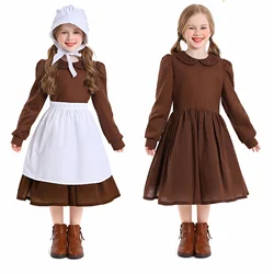 Girl Dress Anime Maid Pastoral Farm Maid Cosplay Dress Apron Hat Costume For Kid Halloween Carnival Party Stage Performance